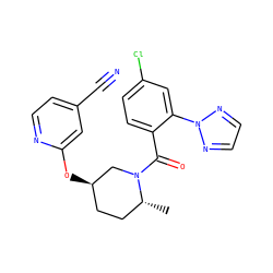 C[C@@H]1CC[C@@H](Oc2cc(C#N)ccn2)CN1C(=O)c1ccc(Cl)cc1-n1nccn1 ZINC000096167304