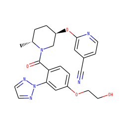 C[C@@H]1CC[C@@H](Oc2cc(C#N)ccn2)CN1C(=O)c1ccc(OCCO)cc1-n1nccn1 ZINC000096167300