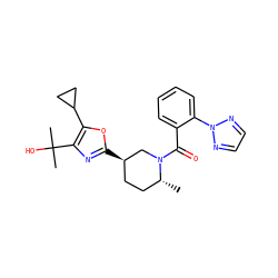 C[C@@H]1CC[C@@H](c2nc(C(C)(C)O)c(C3CC3)o2)CN1C(=O)c1ccccc1-n1nccn1 ZINC000473086991