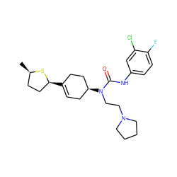 C[C@@H]1CC[C@H](C2=CC[C@H](N(CCN3CCCC3)C(=O)Nc3ccc(F)c(Cl)c3)CC2)S1 ZINC000064516226