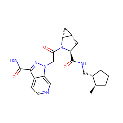 C[C@@H]1CCC[C@H]1CNC(=O)[C@@H]1C[C@H]2C[C@H]2N1C(=O)Cn1nc(C(N)=O)c2ccncc21 ZINC000210827299