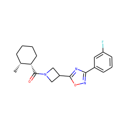 C[C@@H]1CCCC[C@@H]1C(=O)N1CC(c2nc(-c3cccc(F)c3)no2)C1 ZINC000095580441