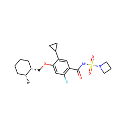 C[C@@H]1CCCC[C@@H]1COc1cc(F)c(C(=O)NS(=O)(=O)N2CCC2)cc1C1CC1 ZINC000207148775