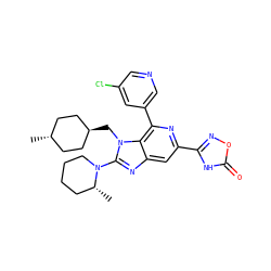 C[C@@H]1CCCCN1c1nc2cc(-c3noc(=O)[nH]3)nc(-c3cncc(Cl)c3)c2n1C[C@H]1CC[C@H](C)CC1 ZINC000261168374