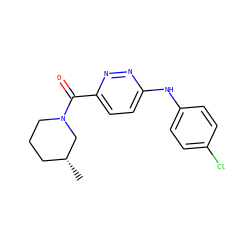 C[C@@H]1CCCN(C(=O)c2ccc(Nc3ccc(Cl)cc3)nn2)C1 ZINC000045340112