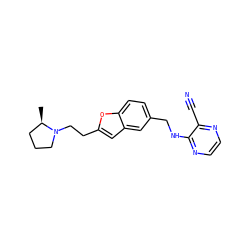 C[C@@H]1CCCN1CCc1cc2cc(CNc3nccnc3C#N)ccc2o1 ZINC000013674341