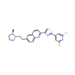 C[C@@H]1CCCN1CCc1ccc2nc(-c3csc(-c4cc(Cl)nc(Cl)c4)n3)ccc2c1 ZINC000035974316