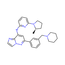 C[C@@H]1CCCN1c1cccc(Nc2cc(-c3cccc(CN4CCCCC4)c3)nn3ccnc23)n1 ZINC000207402652