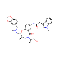 C[C@@H]1CN([C@H](C)CO)C(=O)c2cc(NC(=O)Cc3cn(C)c4ccccc34)ccc2O[C@H]1CN(C)Cc1ccc2c(c1)OCO2 ZINC000095862690