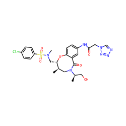 C[C@@H]1CN([C@H](C)CO)C(=O)c2cc(NC(=O)Cn3cnnn3)ccc2O[C@H]1CN(C)S(=O)(=O)c1ccc(Cl)cc1 ZINC000095857270