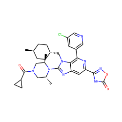 C[C@@H]1CN(C(=O)C2CC2)C[C@@H](C)N1c1nc2cc(-c3noc(=O)[nH]3)nc(-c3cncc(Cl)c3)c2n1C[C@H]1CC[C@H](C)CC1 ZINC000261173002