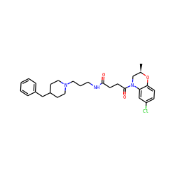 C[C@@H]1CN(C(=O)CCC(=O)NCCCN2CCC(Cc3ccccc3)CC2)c2cc(Cl)ccc2O1 ZINC000009286950
