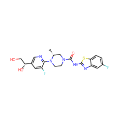 C[C@@H]1CN(C(=O)Nc2nc3cc(F)ccc3s2)CCN1c1ncc([C@H](O)CO)cc1F ZINC001772644588