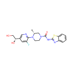 C[C@@H]1CN(C(=O)Nc2nc3ccccc3s2)CCN1c1ncc([C@H](O)CO)cc1F ZINC001772581241