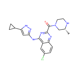 C[C@@H]1CN(C(=O)c2nc(Nc3cc(C4CC4)[nH]n3)c3cc(Cl)ccc3n2)CCN1 ZINC001772634697