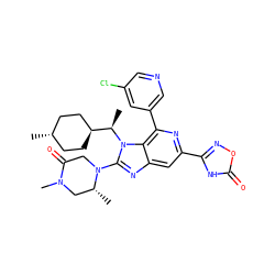C[C@@H]1CN(C)C(=O)CN1c1nc2cc(-c3noc(=O)[nH]3)nc(-c3cncc(Cl)c3)c2n1[C@H](C)[C@H]1CC[C@H](C)CC1 ZINC000261124179