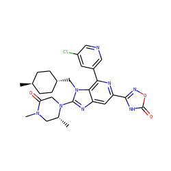 C[C@@H]1CN(C)C(=O)CN1c1nc2cc(-c3noc(=O)[nH]3)nc(-c3cncc(Cl)c3)c2n1C[C@H]1CC[C@H](C)CC1 ZINC000261152273
