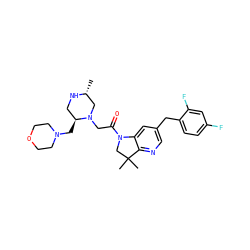 C[C@@H]1CN(CC(=O)N2CC(C)(C)c3ncc(Cc4ccc(F)cc4F)cc32)[C@@H](CN2CCOCC2)CN1 ZINC000219042741