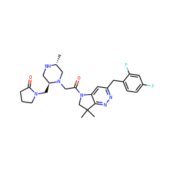C[C@@H]1CN(CC(=O)N2CC(C)(C)c3nnc(Cc4ccc(F)cc4F)cc32)[C@@H](CN2CCCC2=O)CN1 ZINC000219036968
