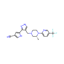 C[C@@H]1CN(Cc2c[nH]nc2-c2cc(C#N)c[nH]2)CCN1c1ccc(C(F)(F)F)cn1 ZINC000115172520