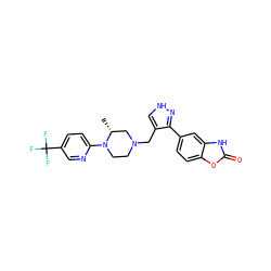 C[C@@H]1CN(Cc2c[nH]nc2-c2ccc3oc(=O)[nH]c3c2)CCN1c1ccc(C(F)(F)F)cn1 ZINC000148793205