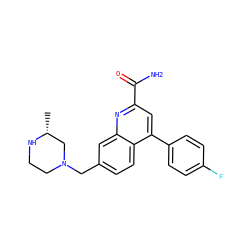 C[C@@H]1CN(Cc2ccc3c(-c4ccc(F)cc4)cc(C(N)=O)nc3c2)CCN1 ZINC000221599201