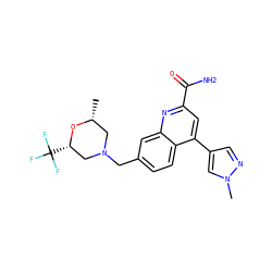 C[C@@H]1CN(Cc2ccc3c(-c4cnn(C)c4)cc(C(N)=O)nc3c2)C[C@H](C(F)(F)F)O1 ZINC000220761219
