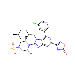 C[C@@H]1CN(S(C)(=O)=O)C[C@@H](C)N1c1nc2cc(-c3noc(=O)[nH]3)nc(-c3cncc(Cl)c3)c2n1C[C@H]1CC[C@H](C)CC1 ZINC000261146232