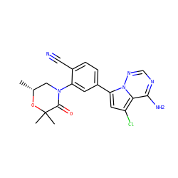 C[C@@H]1CN(c2cc(-c3cc(Cl)c4c(N)ncnn34)ccc2C#N)C(=O)C(C)(C)O1 ZINC001772606601