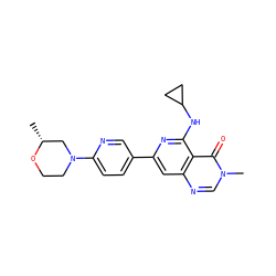 C[C@@H]1CN(c2ccc(-c3cc4ncn(C)c(=O)c4c(NC4CC4)n3)cn2)CCO1 ZINC000115624646