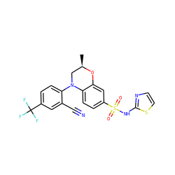 C[C@@H]1CN(c2ccc(C(F)(F)F)cc2C#N)c2ccc(S(=O)(=O)Nc3nccs3)cc2O1 ZINC000220194453