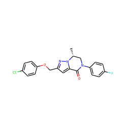 C[C@@H]1CN(c2ccc(F)cc2)C(=O)c2cc(COc3ccc(Cl)cc3)nn21 ZINC000473096970