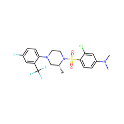C[C@@H]1CN(c2ccc(F)cc2C(F)(F)F)CCN1S(=O)(=O)c1ccc(N(C)C)cc1Cl ZINC000043079057