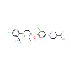 C[C@@H]1CN(c2ccc(F)cc2C(F)(F)F)CCN1S(=O)(=O)c1ccc(N2CCC(C(=O)O)CC2)cc1Cl ZINC000043076633