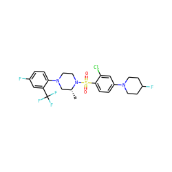 C[C@@H]1CN(c2ccc(F)cc2C(F)(F)F)CCN1S(=O)(=O)c1ccc(N2CCC(F)CC2)cc1Cl ZINC000043067532