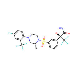 C[C@@H]1CN(c2ccc(F)cc2C(F)(F)F)CCN1S(=O)(=O)c1cccc([C@](O)(C(N)=O)C(F)(F)F)c1 ZINC000095585515