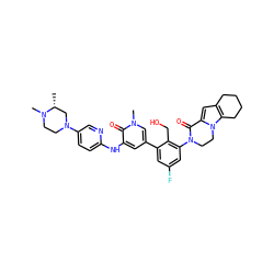 C[C@@H]1CN(c2ccc(Nc3cc(-c4cc(F)cc(N5CCn6c(cc7c6CCCC7)C5=O)c4CO)cn(C)c3=O)nc2)CCN1C ZINC000207411951