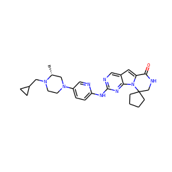 C[C@@H]1CN(c2ccc(Nc3ncc4cc5n(c4n3)C3(CCCC3)CNC5=O)nc2)CCN1CC1CC1 ZINC000219207878