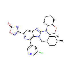 C[C@@H]1CN(c2nc3cc(-c4noc(=O)[nH]4)nc(-c4cncc(Cl)c4)c3n2C[C@H]2CC[C@H](C)CC2)[C@@H]2CCCC[C@H]2O1 ZINC000261178943