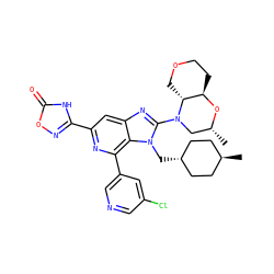 C[C@@H]1CN(c2nc3cc(-c4noc(=O)[nH]4)nc(-c4cncc(Cl)c4)c3n2C[C@H]2CC[C@H](C)CC2)[C@@H]2COCC[C@H]2O1 ZINC000261170703
