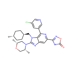 C[C@@H]1CN(c2nc3cc(-c4noc(=O)[nH]4)nc(-c4cncc(Cl)c4)c3n2C[C@H]2CC[C@H](C)CC2)[C@H](C)CO1 ZINC000261098280
