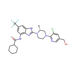 C[C@@H]1CN(c2ncc(CO)cc2Cl)CCN1c1nc2c(NC(=O)C3CCCCC3)cc(C(F)(F)F)cc2[nH]1 ZINC000038157618