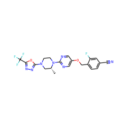 C[C@@H]1CN(c2nnc(C(F)(F)F)o2)CCN1c1ncc(OCc2ccc(C#N)cc2F)cn1 ZINC000299823288