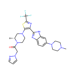 C[C@@H]1CN(c2sc(C(F)(F)F)nc2-c2nc3ccc(N4CCN(C)CC4)cc3[nH]2)CCN1C(=O)Cn1cccn1 ZINC000143566236