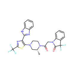 C[C@@H]1CN(c2sc(C(F)(F)F)nc2-c2nc3ccccc3[nH]2)CCN1C(=O)CN1C(=O)C(F)(F)c2ccccc21 ZINC001772620819