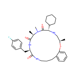 C[C@@H]1CN[C@@H](C2CCCCC2)C(=O)N(C)[C@H](C)C(=O)N[C@H](Cc2ccc(F)cc2)C(=O)NCCCc2ccccc2O1 ZINC000073170158
