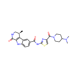 C[C@@H]1CNC(=O)c2[nH]c3ccc(C(=O)Nc4nc(C(=O)N5CCC(N(C)C)CC5)cs4)cc3c21 ZINC000028902405