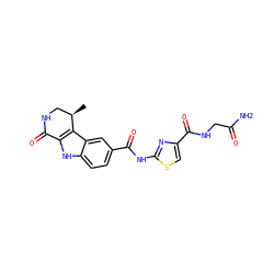 C[C@@H]1CNC(=O)c2[nH]c3ccc(C(=O)Nc4nc(C(=O)NCC(N)=O)cs4)cc3c21 ZINC000028902354