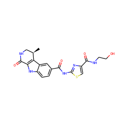 C[C@@H]1CNC(=O)c2[nH]c3ccc(C(=O)Nc4nc(C(=O)NCCO)cs4)cc3c21 ZINC000028902375
