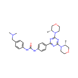 C[C@@H]1COCCN1c1nc(-c2ccc(NC(=O)Nc3ccc(CN(C)C)cc3)cc2)nc(N2CCOC[C@H]2C)n1 ZINC000049802539